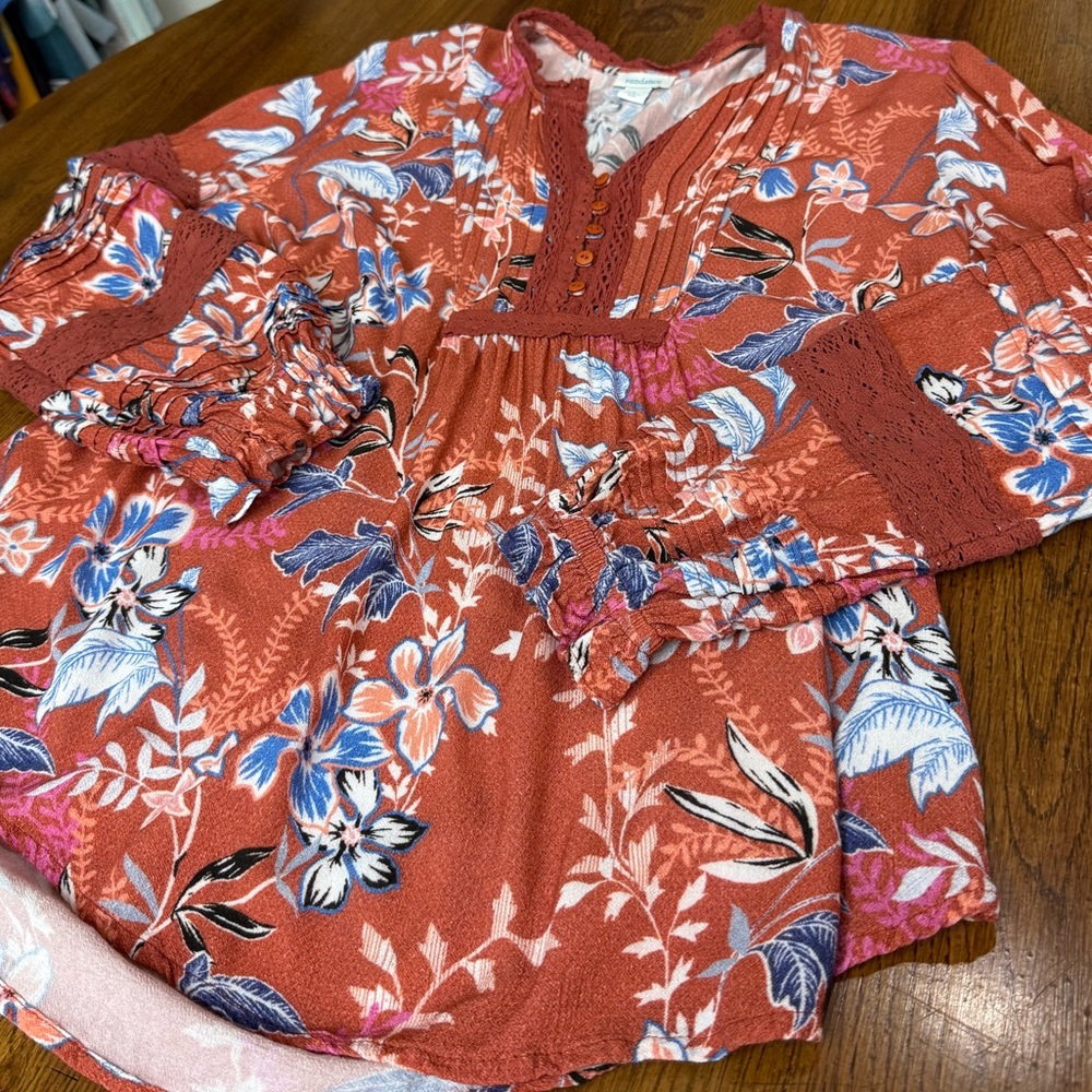 Sundance Rust Floral Lace Peasant Blouse Size Large Boho Peasant Blouse - Picture 11 of 11